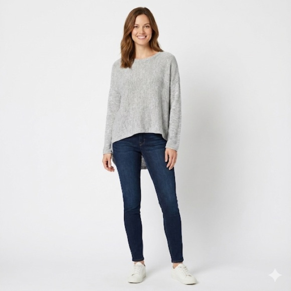 Eileen Fisher top elevated organic linen knit relaxed high low hem gray M